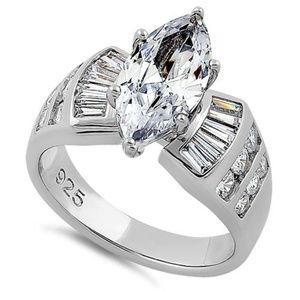 Sterling Silver Unique Marquise Engagement Ring